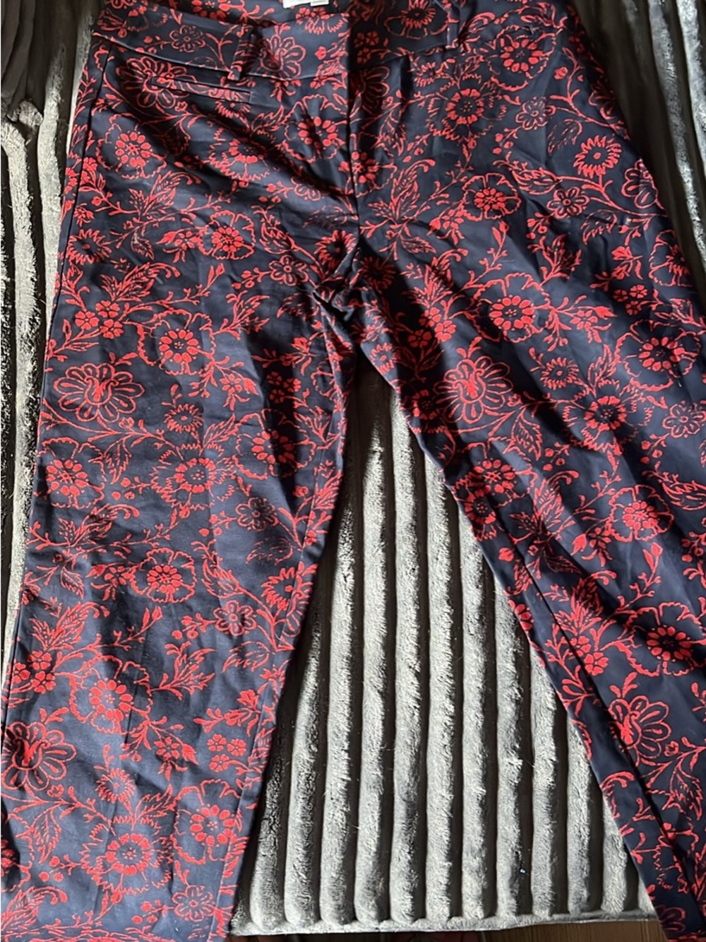 LOFT Black Pants with Red Floral Print